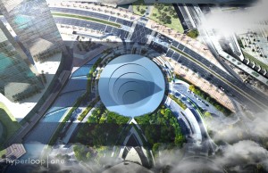 Vista aérea de una posible estación para el Hyperloop.